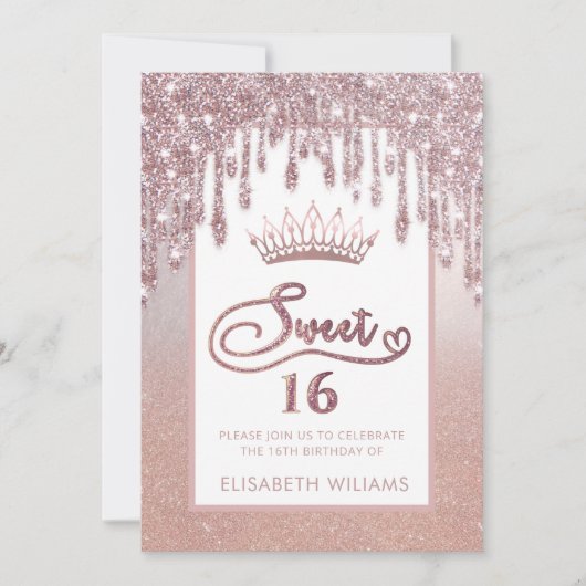 Rose gold glitterige Tropfen ombre tiara Einladung (Vorderseite)