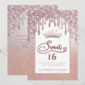 Rose gold glitterige Tropfen ombre tiara Einladung (Vorne/Hinten)
