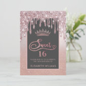Rose gold glitterige Tropfen ombre tiara Einladung (Stehend Vorderseite)