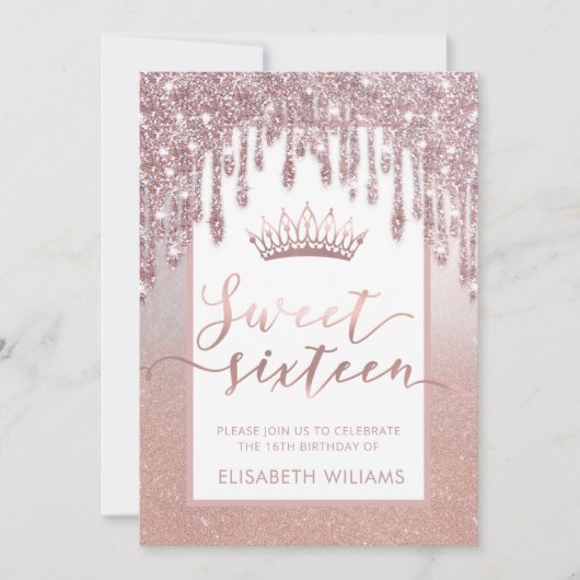 Rose gold glitterige Tropfen ombre tiara Einladung (Vorderseite)