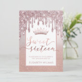 Rose gold glitterige Tropfen ombre tiara Einladung (Stehend Vorderseite)