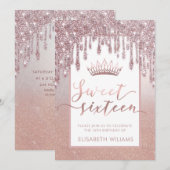 Rose gold glitterige Tropfen ombre tiara Einladung (Vorne/Hinten)