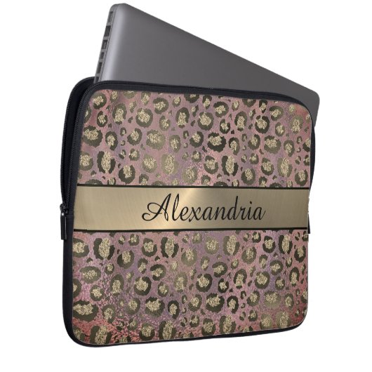 Rose Gold Glittery Leopard Laptopschutzhülle (Vorne Rechts)
