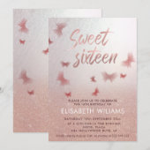 Rose Gold glittery ombre charmanter Schmetterling Einladung (Vorne/Hinten)