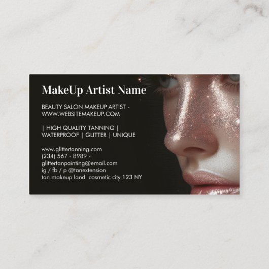 Rose Gold Glitz Makeup Artist Foto Elegante Luxus Visitenkarte (Rückseite)