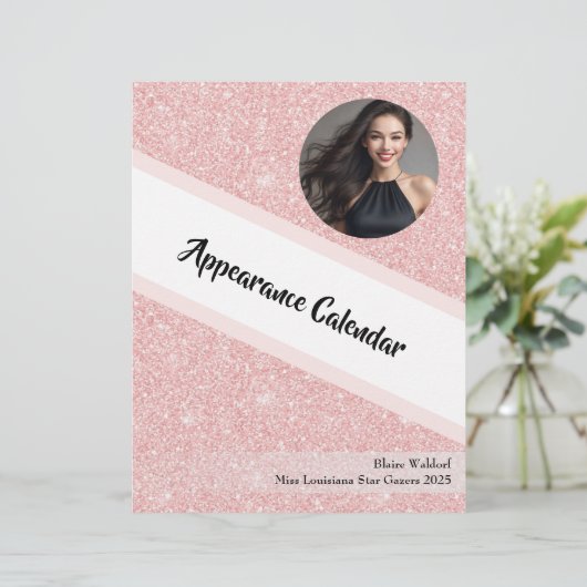 Rose Gold Glitz | Pageant Binder Calendar Page (Stehend Vorderseite)