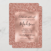 Rose Gold Glitz Stylish Glam Glitzer Einladung (Vorne/Hinten)