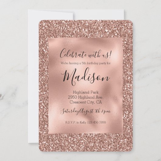 Rose Gold Glitz Stylish Glam Glitzer Einladung (Vorderseite)