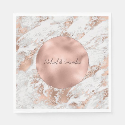 Rose Gold Glitz Weißmarmor Serviette (Vorderseite)