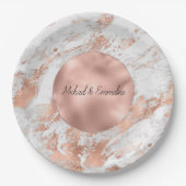Rose Gold Glitz White Marble Wedding Pappteller (Vorderseite)