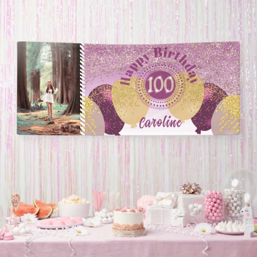 Rose Gold Glitzer 100. Geburtstag & Balloons Banner (Party)
