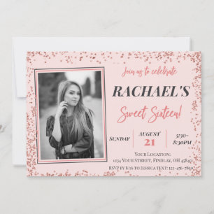Rose Gold Glitzer 16 . Geburtstag GeburtstagsFoto Einladung