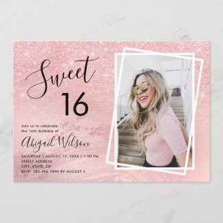 Rose Gold Glitzer 16 . Geburtstag Geburtstagsparty Einladung