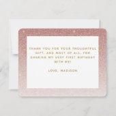 Rose Gold Glitzer 1. Geburtstag Dankeschön Karte (Rückseite)