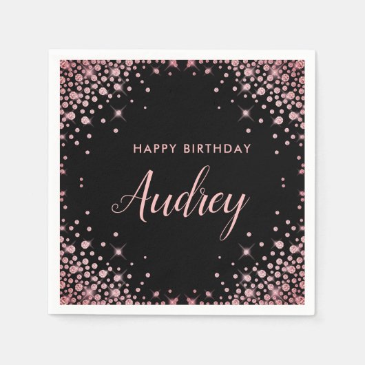 Rose Gold Glitzer 21. Happy Birthday Monogram Serviette (Vorderseite)