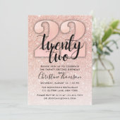 Rose Gold Glitzer 22. Geburtstag Einladung (Stehend Vorderseite)