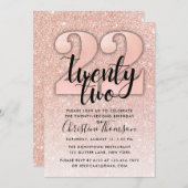 Rose Gold Glitzer 22. Geburtstag Einladung (Vorne/Hinten)