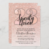 Rose Gold Glitzer 23. Geburtstagsfeier Einladung (Vorne/Hinten)