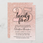 Rose Gold Glitzer 25. Geburtstag Einladung (Vorne/Hinten)