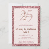Rose Gold Glitzer 25. Hochzeitstag Einladung (Vorderseite)