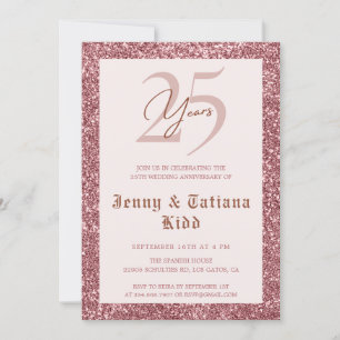 Rose Gold Glitzer 25. Hochzeitstag Einladung