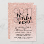 Rose Gold Glitzer 31. Geburtstag Einladung (Vorne/Hinten)