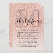 Rose Gold Glitzer 34. Geburtstag Einladung (Vorne/Hinten)