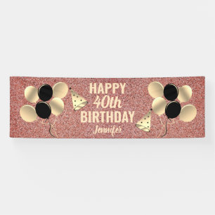 Rose Gold Glitzer 40. Geburtstag Party Personalisi Banner