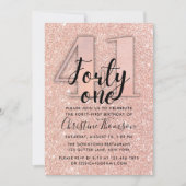 Rose Gold Glitzer 41. Geburtstag Einladung (Vorderseite)