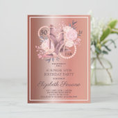 Rose Gold Glitzer 50. Geburtstag Überraschung Part Einladung (Stehend Vorderseite)