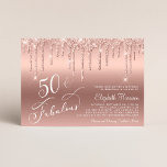 Rose Gold Glitzer 50. Geburtstagsparty Einladung<br><div class="desc">Elegante,  glamouröse und schicke 50. Geburtstagsfeier mit "50 & Fabulous" geschrieben in stilvollem Drehbuch vor einer Rose Gold Hintergrund,  mit Rose Gold Imitate Glitzer tropfen.</div>