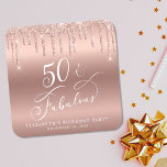 Rose Gold Glitzer 50. Geburtstagsparty Rechteckiger Pappuntersetzer<br><div class="desc">Chic Custom 50. Geburtstag Party Untersetzer mit "50 & Fabulous" in einer Kalligraphie-Skript,  eine Rose Gold Imitate Hintergrund Folie und tropfen Rose Gold Imitate Glitzer. Ideal für eine Tischdekoration,  bei der man Zuhause als Gastgeschenk im Souvenir genießen kann.</div>