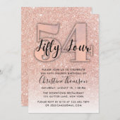 Rose Gold Glitzer 54. Geburtstag Einladung (Vorne/Hinten)
