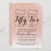 Rose Gold Glitzer 55. Geburtstag Einladung (Vorne/Hinten)