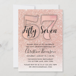 Rose Gold Glitzer 57. Geburtstag Einladung