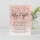 Rose Gold Glitzer 58. Geburtstag Einladung (Stehend Vorderseite)