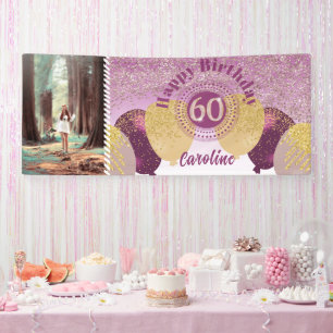 Rose Gold Glitzer 60. Geburtstag & Balloons Banner
