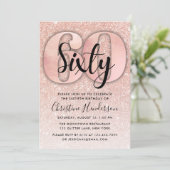 Rose Gold Glitzer 60. Geburtstag Einladung (Stehend Vorderseite)