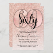 Rose Gold Glitzer 60. Geburtstag Einladung (Vorne/Hinten)
