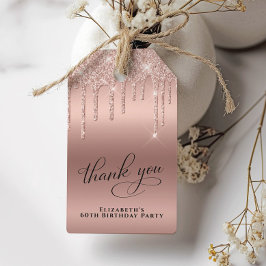 Rose Gold Glitzer 60. Geburtstagsparty Danke Geschenkanhänger