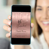 Rose Gold Glitzer 60. Geburtstagsparty Einladung