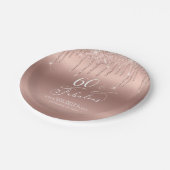 Rose Gold Glitzer 60. Geburtstagsparty Pappteller (Schrägansicht)