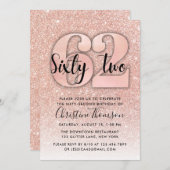 Rose Gold Glitzer 62. Geburtstag Einladung (Vorne/Hinten)