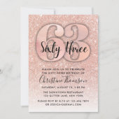 Rose Gold Glitzer 63. Geburtstag Einladung (Vorderseite)