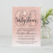 Rose Gold Glitzer 64. Geburtstag Einladung (Stehend Vorderseite)
