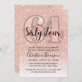 Rose Gold Glitzer 64. Geburtstag Einladung (Vorne/Hinten)