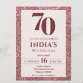 Rose Gold Glitzer 70. Geburtstag Einladung (Vorne/Hinten)