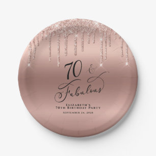 Rose Gold Glitzer 70. Geburtstagsparty Pappteller