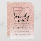 Rose Gold Glitzer 71. Geburtstag Einladung (Vorne/Hinten)