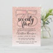 Rose Gold Glitzer 75. Geburtstag Einladung (Stehend Vorderseite)